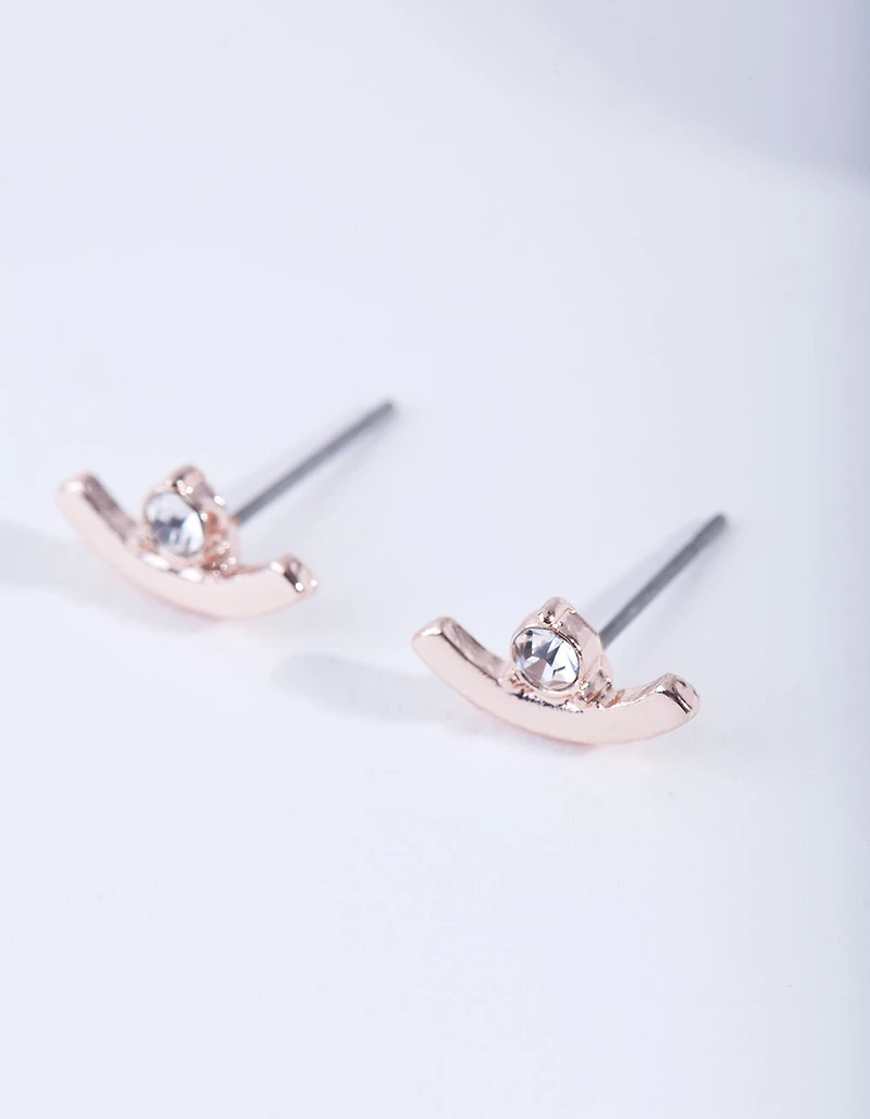 Rose Gold Curved Diamante Stud Earrings