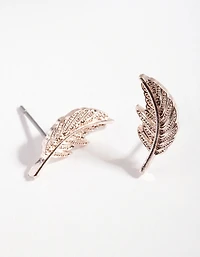 Rose Gold Metal Feather Earrings