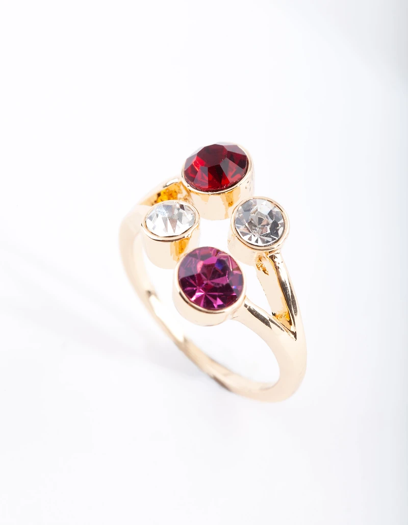 Gold Four Quarter Gem Ring