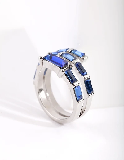 Silver Blue Gem Baguette Wrap Band Ring