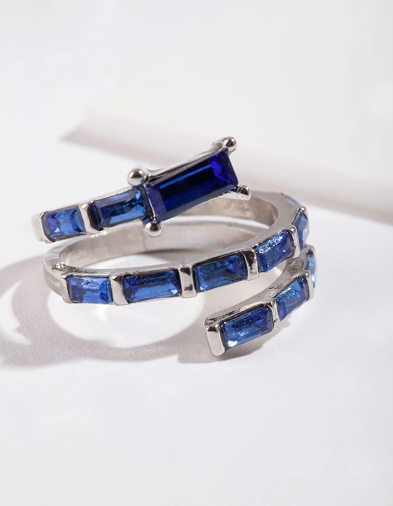 Silver Blue Gem Baguette Wrap Band Ring