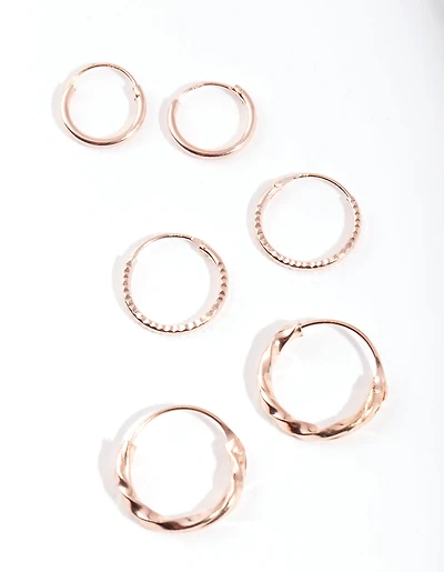 Rose Gold Plated Sterling Silver Textured Earring Pack