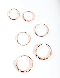 Rose Gold Plated Sterling Silver Textured Earring Pack