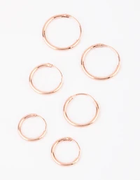 Rose Gold Plated Sterling Silver Plain Hoop Earring Pack