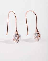 Rose Gold Plated Sterling Silver Sleek Cubic Zirconia Drop Earrings