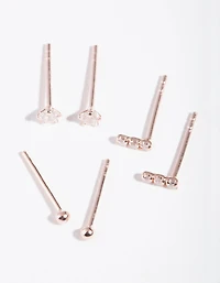 Rose Gold Plated Sterling Silver Cubic Zirconia Line Stud Earring Pack