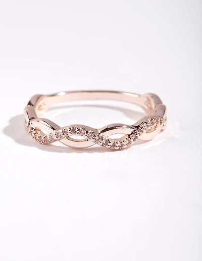 Anneau de corde semi-diamant en zirconie cubique or rose