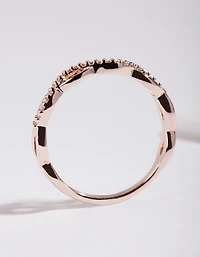 Rose Gold Cubic Zirconia Half Diamante Rope Ring