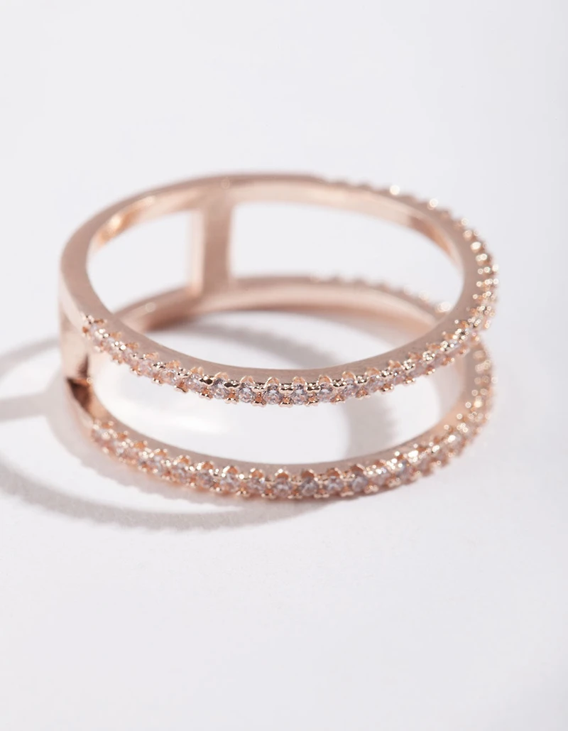 Rose Gold Cubic Zirconia Double Band Ring