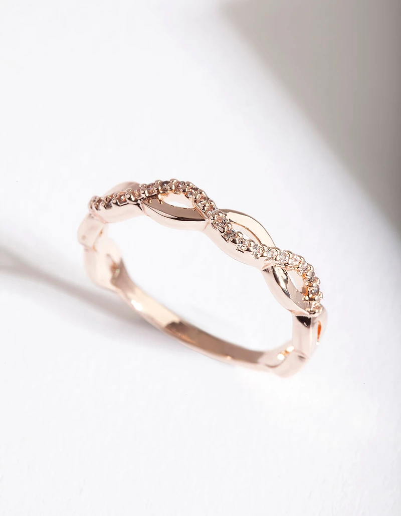 Rose Gold Cubic Zirconia Half Diamante Rope Ring