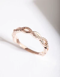 Rose Gold Cubic Zirconia Half Diamante Rope Ring