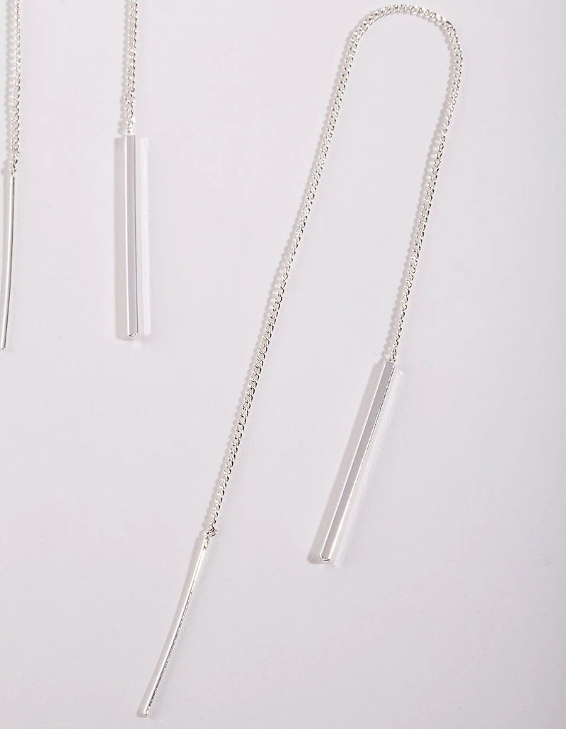 Silver Plated Chain Thread Thru Drop Earrings