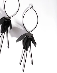 Black Coated Metal Flower Drop Earrings