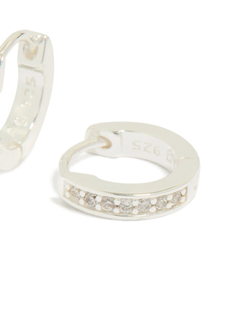 Sterling Silver Cubic Zirconia Huggie Earrings