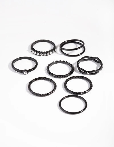 Black Crystal Twisted Ring 8-Pack
