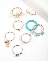Bague de mer turquoise dorée en pack de 8