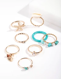 Bague de mer turquoise dorée en pack de 8