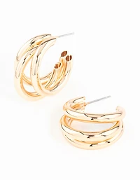 Gold Triple Polished Earrings