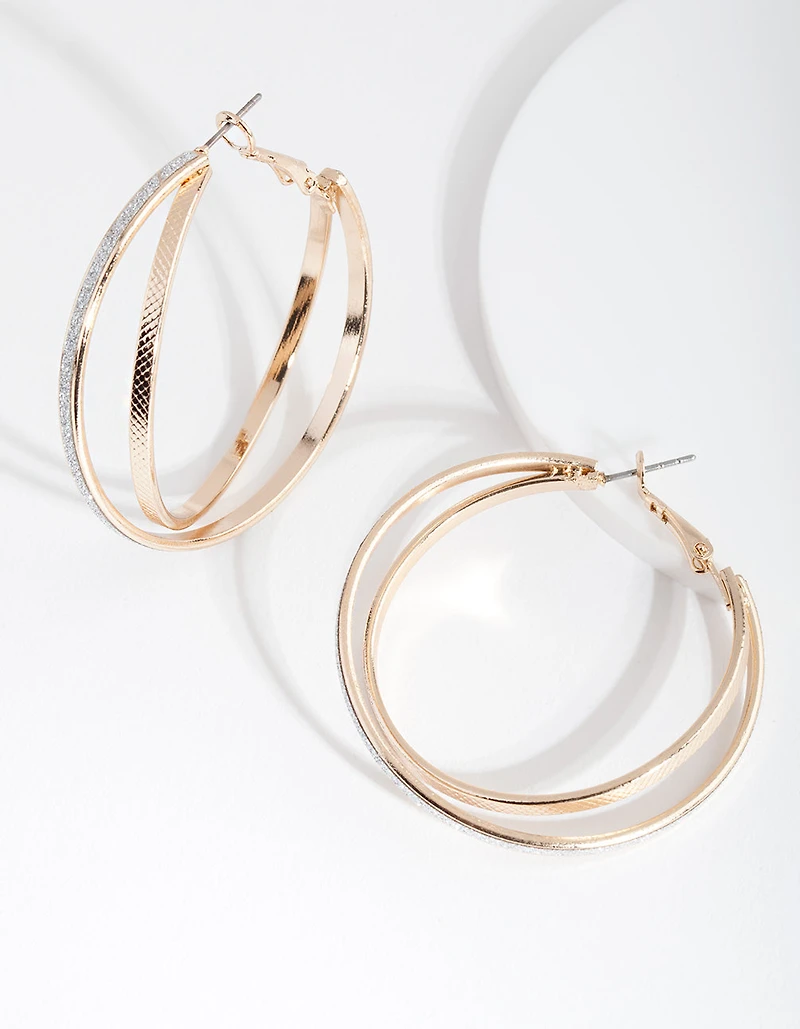 Gold Textured Double Hoop Earrings