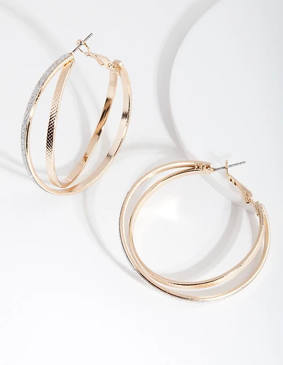 Gold Textured Double Hoop Earrings