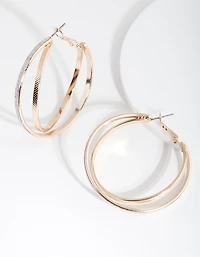 Gold Textured Double Hoop Earrings
