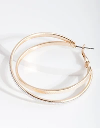 Gold Textured Double Hoop Earrings
