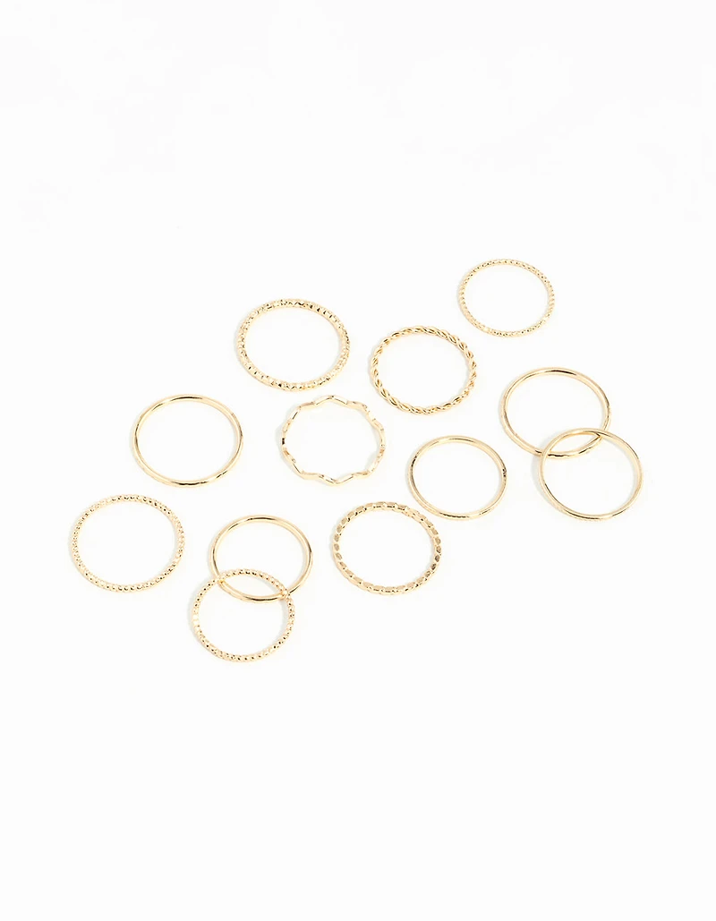 Gold Textured Mixed Ring Pack