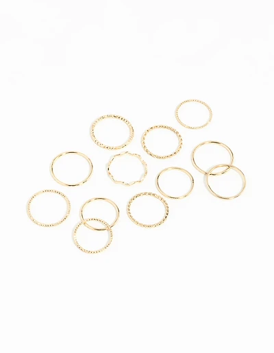Gold Textured Mixed Ring Pack