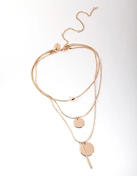 Gold Triple Row Bead Necklace