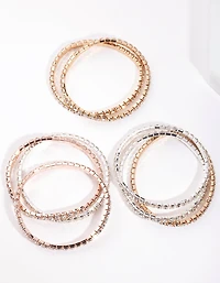 Mixed Metal Diamante Bracelet 8-Pack