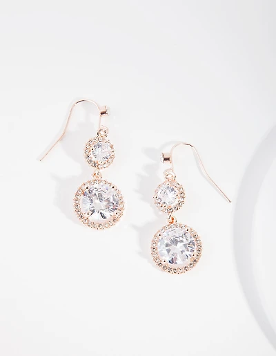 Rose Gold Cubic Zirconia Circle Drop Earrings