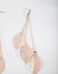 Rose Gold Waterfall Leaf Drop Earrings