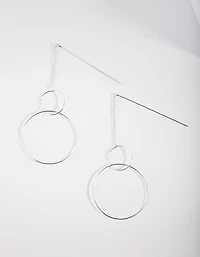Silver Fine Double Circle Drop Earrings