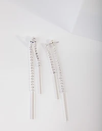 Silver Cubic Zirconia Cupchain & Bar Drop Earrings