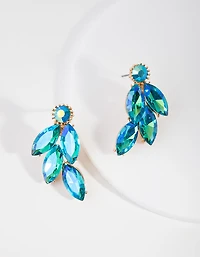 Gunmetal Blue Diamante Leaf Stud Earrings