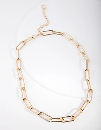 Gold Rectangle Chain Link Necklace