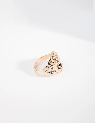 Gold Lion Head Ring