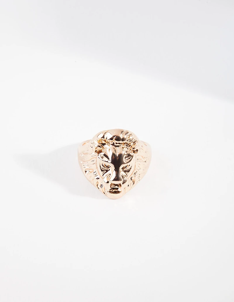Gold Lion Head Ring