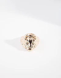 Gold Lion Head Ring