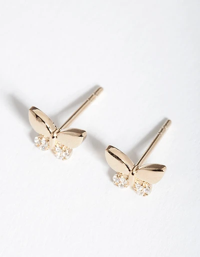 Gold Plated Sterling Silver Cubic Zirconia Butterfly Earrings