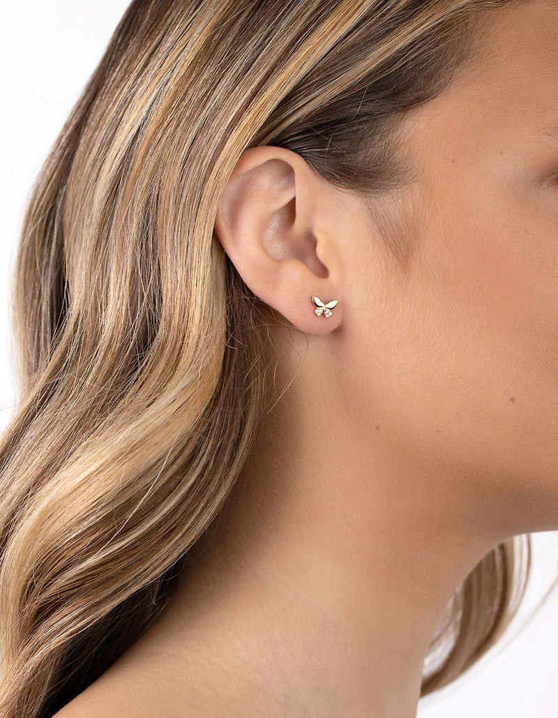 Boucles d’oreilles papillon en zircone cubique en argent sterling plaquées or