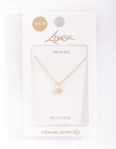 Gold Plated Sterling Silver Starburst Necklace