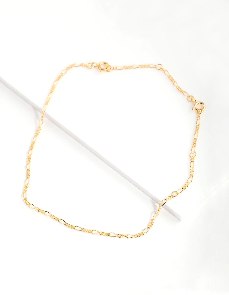 Gold Plated Sterling Silver Figaro Chain Bracelet Anklet