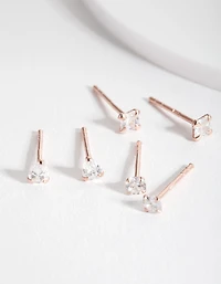 Rose Gold Plated Sterling Silver Cubic Zirconia Stud Earring Pack