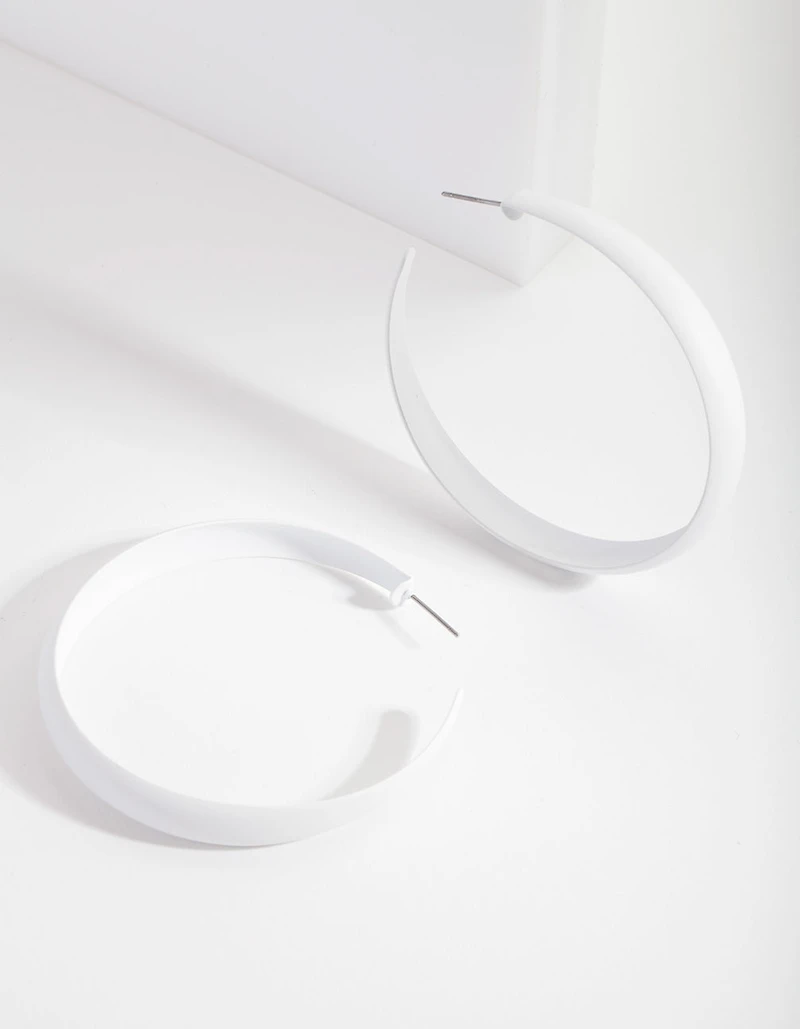 White Matte Open Hoop Earrings