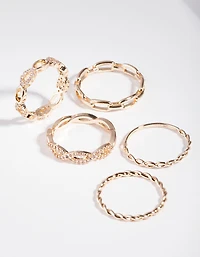 Gold Cubic Zirconia Diamante Chain Ring Stack