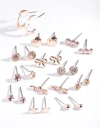 Rose Gold Bow Diamante Earring 12-Pack