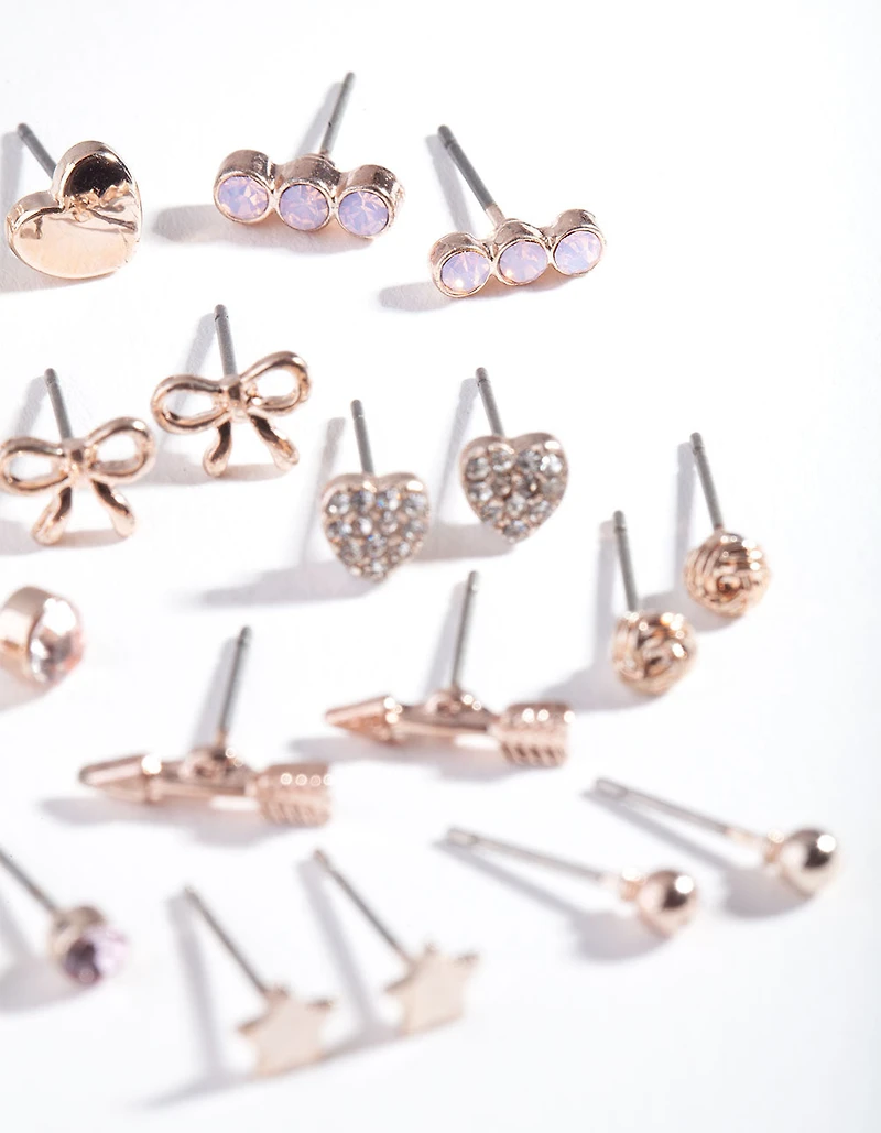 Rose Gold Bow Diamante Earring 12-Pack