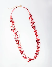 Red Multi-Row Bead Necklace