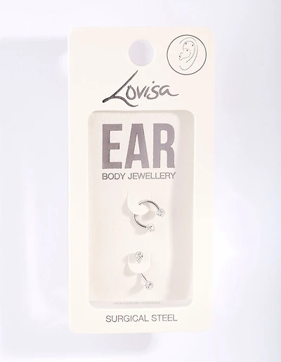Surgical Steel Diamante Horseshoe Barbell Pack